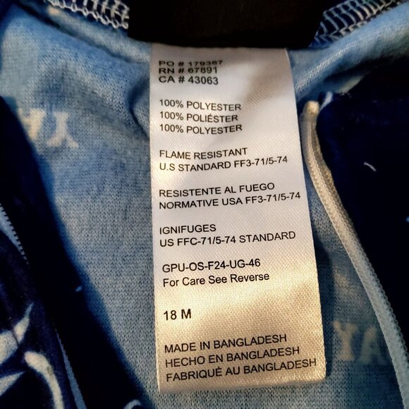 Tampa Bay Lightning Infant 18M Footed Pajamas NHL Licensed Flame Resistant Blue - Picture 6 of 11